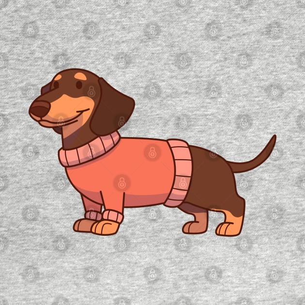 Black & tan dachshund wearing a red sweater by Vaigerika